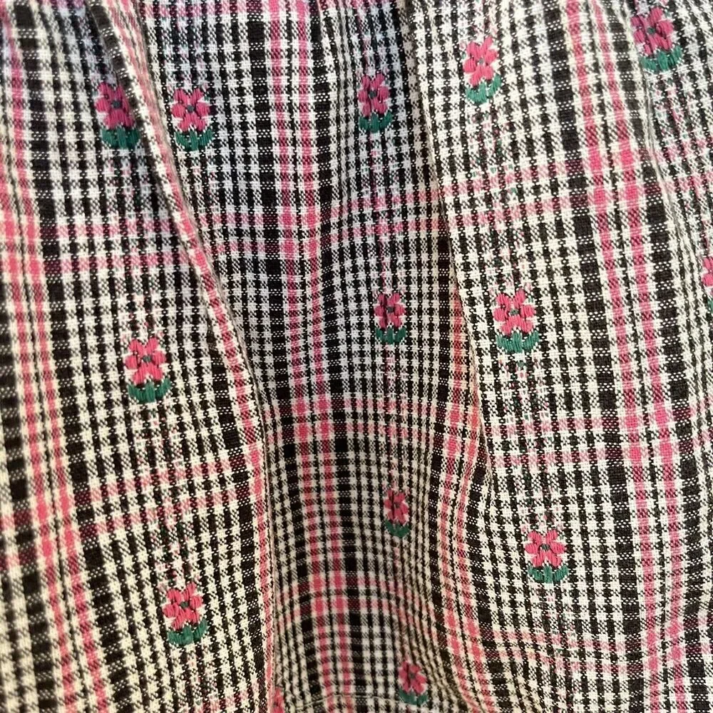 Vintage Oshkosh Baby B'gosh Floral Pink Black Plaid Dress USA Girls SZ 18 Months
